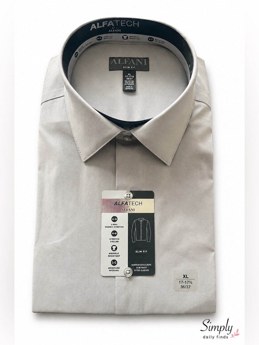 Alfani ALFATECH Dress Shirt Mens XL 17-17.5 36/37 Gray Slim Fit Stretch NWT
